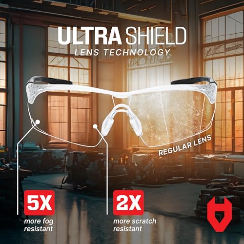 NoCry Clear Shooting Glasses for Men with Anti-Fog and Scratch Resistant Wraparound Lenses — ANSI Z87 Protective Eyewear with Adjustable Temples & Nose Pad — 100% UV Eye Protection - color: Black & Black