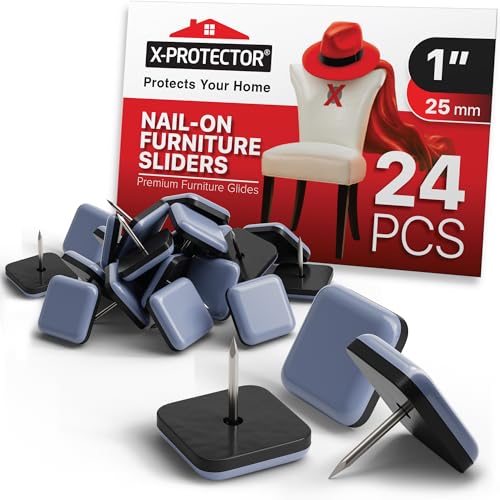 Chair Glides X-PROTECTOR – 1" Furniture Glides 24 pcs – Grey Nail-on Chair Sliders – Premium Chair Leg Floor Protectors – Slide Effortlessly with Chair Leg Pads That Protect Your Floor! - size: 1" 24 PCS Grey (Square)