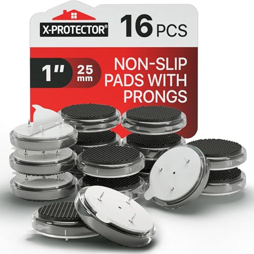 X-Protector Nail On Non Slip Furniture Pads - 16 PCS 1" - Premium Chair Leg Floor Protectors - Black Rubber Feet for Furniture Feet - Ideal Rubber Stoppers Chair Leg Pads to Keep Anything in Place! - size: 1in (RUBBER, 16 PCS)