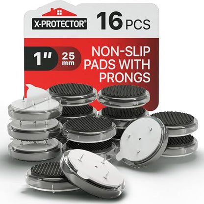 X-Protector Nail On Non Slip Furniture Pads - 16 PCS 1" - Premium Chair Leg Floor Protectors - Black Rubber Feet for Furniture Feet - Ideal Rubber Stoppers Chair Leg Pads to Keep Anything in Place! - size: 1in (RUBBER, 16 PCS)