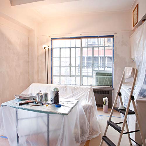 Drop Cloth Sheet,6 Pack Plastic Drop Cloths Plastic Painting Tarps Paint Drop Cloth Anti-dust Cloths for Painting Supplies Couch Cover and Furniture Cover (9.8 x 13.1 Feet)