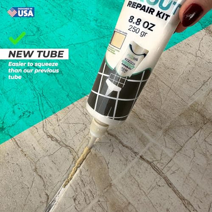 PentaUSA Tile Grout Repair Kit with Removal Tool - Premixed Acrylic Sanded Grout Filler for Bathroom, Shower, and Kitchen, Includes Applicator Spatula, and Sponge Warm Beige (8.8oz / 250g) - style: Warm Beige
