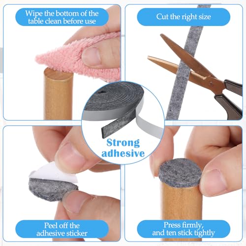Zonon 4 Rolls 120 Inch Felt Strip with Adhesive Backing Felt Tapes Furniture Strip Rolls Self Stick Heavy Duty Polyester for Protecting Furniture and DIY Adhesive(Medium Gray,0.5 Inch) - color: Medium Gray, size: 0.5 Inch