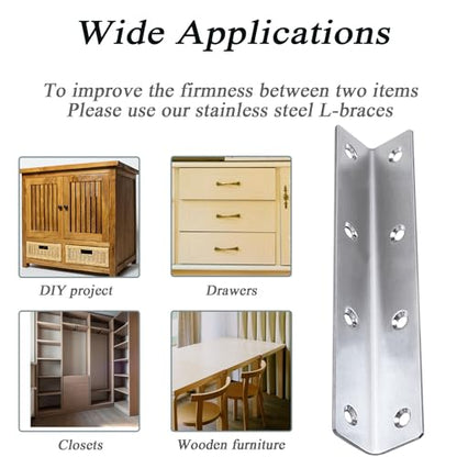 30PCS 304 Stainless Steel Corner Brace for Wood, Heavy Duty Long L Brackets, L Lock Mounting Bracket for Repairing and Reinforcing Wood Cabinets Furniture,(Silver,4X1X1IN) - size: 4X1X1IN
