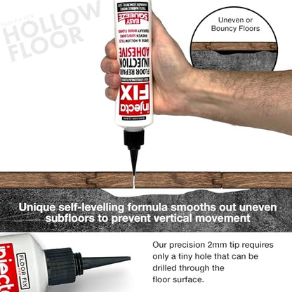 Floor-Fix Pro Easy Squeeze - Extra Strength Adhesive - Fix Loose & Hollow Tiles, Squeaky Wood & Laminate - Includes Built in 5/64” Syringe Tip - No Sealant Gun Required (10.1 Fl Oz) - color: 1