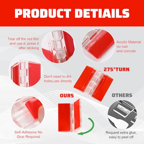 5 Set Acrylic Hinges and Self-Adhesive Latch Buckles Kit, Clear Plastic Hinges for Glass, Furniture, Display Stand, Crafts, Aquariums, Cabinets, DIY Clear Containers