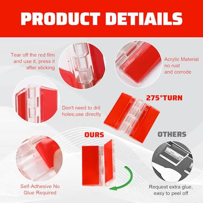 5 Set Acrylic Hinges and Self-Adhesive Latch Buckles Kit, Clear Plastic Hinges for Glass, Furniture, Display Stand, Crafts, Aquariums, Cabinets, DIY Clear Containers