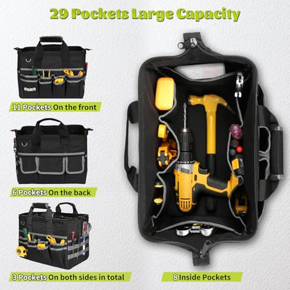 Heavy Duty Tool Bag,16.5 Inch Tool Bags for Men with 29 Pockets Portable Empty Tool Box Organizer,Waterproof Heavy Duty Tool Bag with Soft Handle Large Zipper,Father Day Gifts for Him Dad Men
