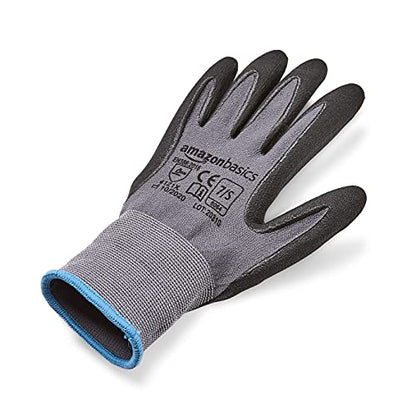 Amazon Basics Micro-Foam Nitrile Coated Safety Work Gloves, Nylon Liner Fiber, Touch Screen Compatible, Grey, Size 7 (S), 6-Pack - size: Small (Pack of 6)