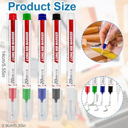 10 Pcs Long Head Deep Hole Marker, 2025 New 20mm Long Nib Marker Pens Permanent Markers, Quick Dry Waterproof Fine Tip Marker Pens, Carpenter Marker Pen for Office Supplies, Art Projects, Woodworking