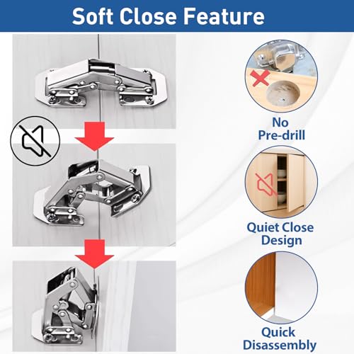 TamBee Soft Close Hinges, 90 Degree Kitchen Cabinet Door Hinges - No drilled, Concealed, Soft Close for Cabinet, Cupboard with Mounting Screws 4 Pack - style: 90°