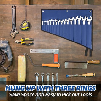16 Pockets Wrench Roll Organizer, Rolled Tool Pouch Bag with Water Proof Oxford Cloth, Blue - color: Blue