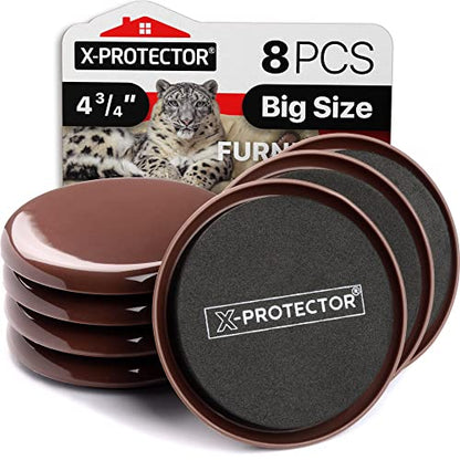 Furniture Sliders for Carpet X-PROTECTOR - 8 PCS Best Heavy Moving Pads 4 3/4" - Sliders for Furniture. Move Your Furniture Easy with Reusable Furniture Movers Sliders for Carpets! - size: 8 PCS 4.75"