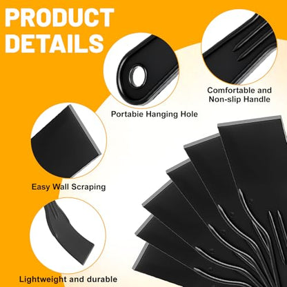 6 Pcs Plastic Putty Knife, 2 Inch Black Putty Knife Scraper Flexible Putty Scraper Wall Scraper Plastic Paint Scraper Tool for Repairing Spackling Patching Plastering and Painting