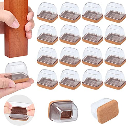Ezprotekt 24 Pcs Rectangle Clear Silicone Chair Leg Floor Protectors Caps, Rectangle Felt Furniture Leg Pads Covers Cups for Chair Table -Anti-Scratches and No Noise (Fit L :1.3-1.7", W: 0.9-1.2") - size: L-Rectangle