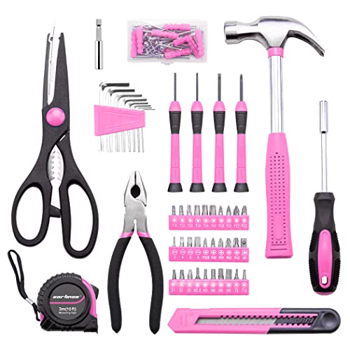 CARTMAN Home Tool Set Kit, Basic Household Hand Tools with Storage Case Light Pink - color: Light Pink