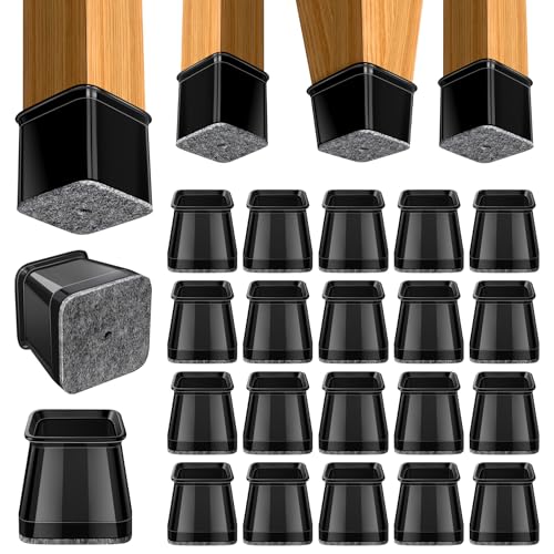 BUMACO Chair Leg Floor Protectors Square Chair Leg Protectors for Hardwood Floors 20Pcs Silicone Covers to Protect Floors Square (Black-L Fit 1-1/16" to 1-5/8") - color: Black-20 Pcs, size: Square L