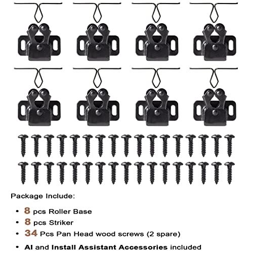 Keenkee 8 PCS Cabinet Latch Double Roller Catch Hardware for Cupboard Closet Cabinet Door Latches and Catches, Black Nickel - color: BlackNickel 8ps