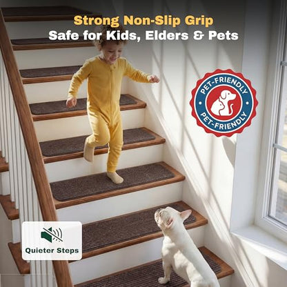 MBIGM Non-Slip Carpet Stair Tread Mat 30" x 30" Landing Rug-Matching Mat Non-Skid Safety Rug Slip Resistant - Brown - color: Brown, size: 2'6" x 2'6" - 1 pcs