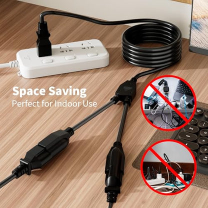 2 Way Power Cord Splitter Cable 10 Ft-3 Prong 1 to 2 Extension Cord-Outlet Saver-Elecan Male to Female Y Splitter Power Extension Cable Strip–UL Certified SJTW 16 Gauge 13 A/125 V–Black - size: 10 FT