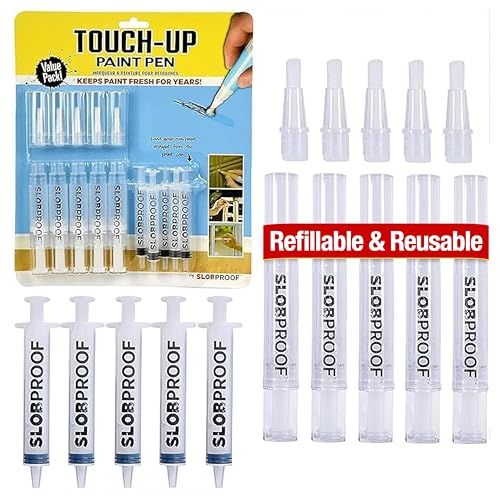 Slobproof Refillable Touch-Up Paint Pen, Mess-Free, Reusable Wall Paint Repair Tool, Precise Application, DIY Home Improvement, Furniture, Arts and Crafts, Patented Design, Easy Storage, Pack of 5 - size: 5 Count (Pack of 1)