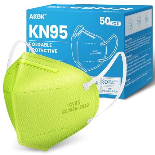 Akgk KN95 Face Mask 50 PCS, Breathable Protection 5-Ply Green Masks, Cup Dust Safety - color: Green