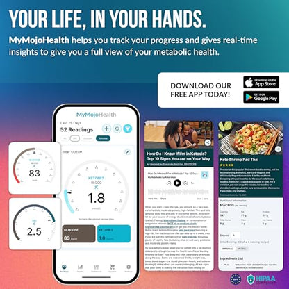 KETO-MOJO GK+ Bluetooth Glucose & Ketone Testing Kit + Free APP for Ketosis & Diabetes Support. 20 Blood Test Strips (10 Each), Meter, 20 Lancets, Lancing Device, and Control Solutions