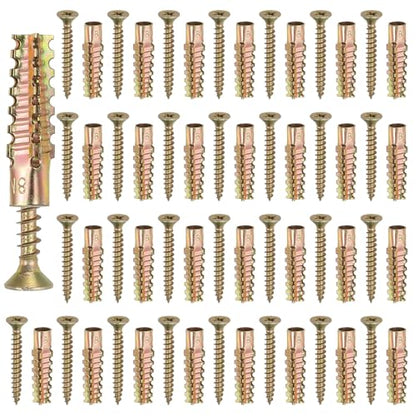 PATIKIL 30 Pcs Drywall Hollow Wall Anchors with Screws 0.2 x 1.57, Steel Dry Wall Anchors Kit for Wooden Concrete Plaster Hinge Hole Repair, Brass (6 x 32mm) - size: 6 x 32mm