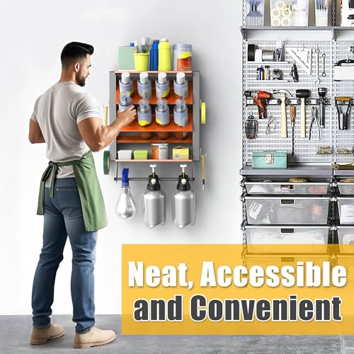 Ultrawall Spray Can Holder Rack, Heavy Duty Steel Wall Mounted Spray Bottle Holder, Garage Tool Utility Storage Rack, Holds 100 lbs - style: Integrated