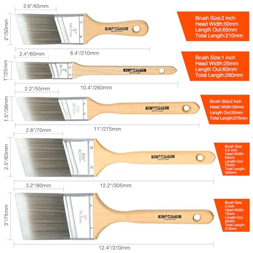 King Origin 10-Pack Professional Angled Paint Brushes Set (1", 1.5", 2", 2.5", 3") Synthetic Wall & Trim Brushes for Cutting Edges, Cabinets, Touch-Ups | Reusable Bulk Paintbrush Kit - size: Multi-size, 10 Pack