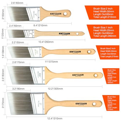 King Origin 10-Pack Professional Angled Paint Brushes Set (1", 1.5", 2", 2.5", 3") Synthetic Wall & Trim Brushes for Cutting Edges, Cabinets, Touch-Ups | Reusable Bulk Paintbrush Kit - size: Multi-size, 10 Pack