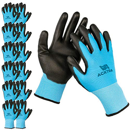 ACKTRA Ultra-Thin PU Safety WORK GLOVES 12 Pairs, WG002 Blue/Black, Small - color: Blue/Black, size: Small (Pack of 12)