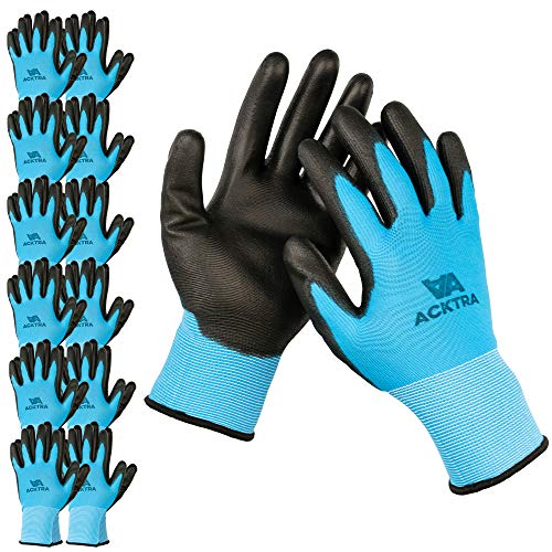 ACKTRA Ultra-Thin PU Safety WORK GLOVES 12 Pairs, WG002 Blue/Black, Large - color: Blue/Black, size: Large (Pack of 12)