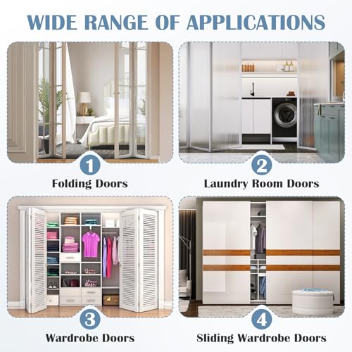 4 Pcs Spring Loaded Bi-Fold Door Hardware Kit - Top Roller Guide Wheel and Pivot for Folding Closet Doors, Bifold Repair Kit