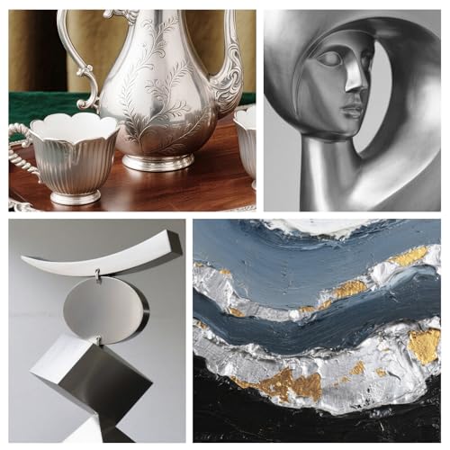 SENVEN Liquid Silver Leaf Paint High Gloss Multi Surface Rich Silver Paint for Metal, Wood, Plastic, Canvas, Appliance, Furniture Scratch Repair & Art Handcrafts 30ml/1.5oz Fast Drying Acrylic Metallic Finish - color: Silver