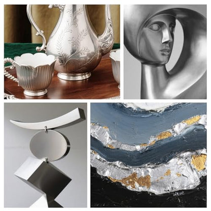 SENVEN Liquid Silver Leaf Paint High Gloss Multi Surface Rich Silver Paint for Metal, Wood, Plastic, Canvas, Appliance, Furniture Scratch Repair & Art Handcrafts 30ml/1.5oz Fast Drying Acrylic Metallic Finish - color: Silver