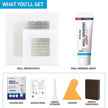 BONCART Wall Spackle & Drywall Repair Patch Kit with Mending Agent Putty, Repair Paste Plaster, Scraper & Sanding Sponge for Wall Crack/Nail Hole - style: 1Pack & Wall Patch