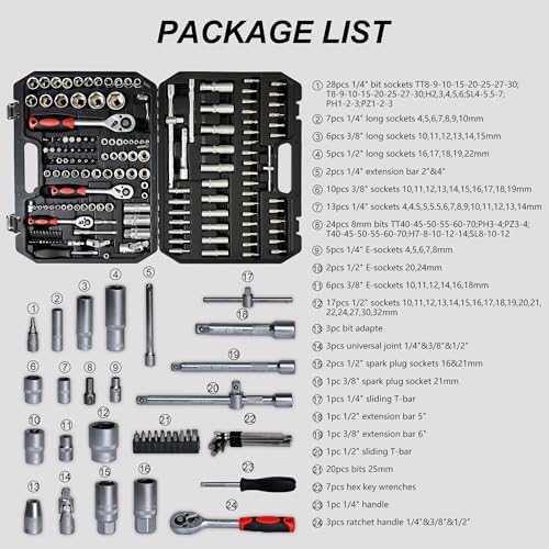 【LuckyNote】Tool Set - Socket and Ratchet Wrench Toolbox, 171pcs Tool Box, Universal Home Car Repair Tool Set, Perfect for Homeowners, DIY Enthusiasts, and Mechanics,17.91x13.58x3.74 Inch - style: 171pcs