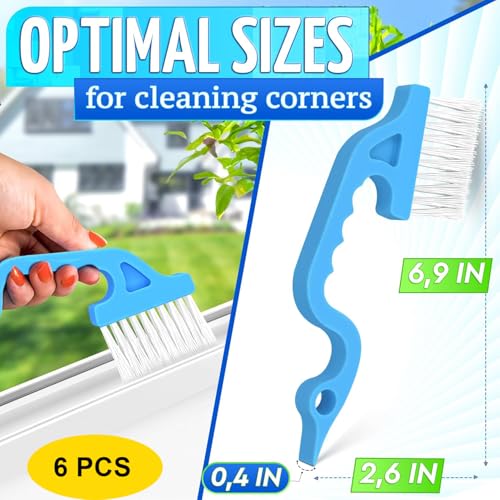 6 Pcs Cleaning Brush Window Mold Cleaner - Window Track & Sill Cleaning Tool, Deep Clean Scrubber for Sliding Doors & Windows Grooves, Household & Car Detailing Brush Kit - color: Blue