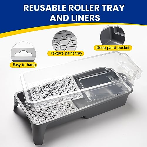 Mister Rui Paint Roller Kit, 16 Pack, 4 Inch Microfiber Paint Rollers, Small Paint Roller Covers, Disposable Paint Tray Liner and Frame, Mini Rollers for Painting Walls, Doors, Cabinets - size: 4 Inch,16 Pack