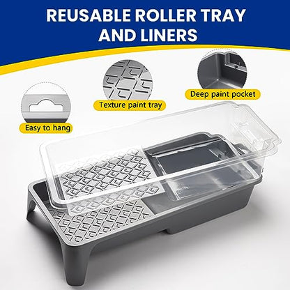 Mister Rui Paint Roller Kit, 16 Pack, 4 Inch Microfiber Paint Rollers, Small Paint Roller Covers, Disposable Paint Tray Liner and Frame, Mini Rollers for Painting Walls, Doors, Cabinets - size: 4 Inch,16 Pack