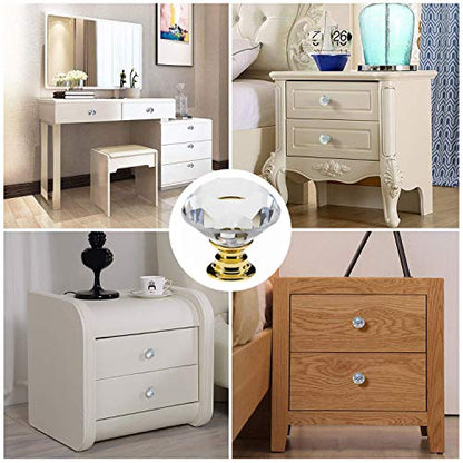 YourGift 6 Pack Drawer Knobs Diamond Shaped Crystal Glass 30mm Cabinet Knobs Pull Handles (30 mm, 6 Pack, Gold) - color: Gold, size: 30 mm, 6 Pack
