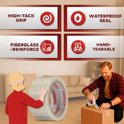 XFasten Clear Duct Tape, 2-Inches x 30 Yards, Easy to Tear Cotton Textile Tape for Commercial Use, Heavy-Duty Repair, Packing, and No Show Outdoor Repair- Residue-Free Hand Tearable Clear Duct Tape - color: Translucent with Fiberglass