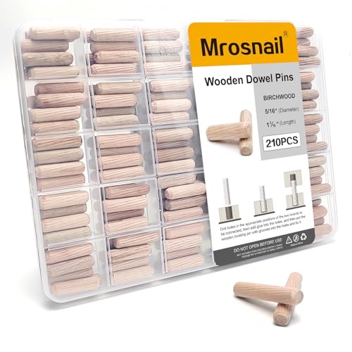 210 Pcs Wooden Dowel Pins, 5/16 x 1-3/16 inch Fluted Wood Dowels Hardwood Pegs for Cabinet Doors, Wooden Boxes, DIY Furniture Repair - size: 210PCS 5/16X1-3/16