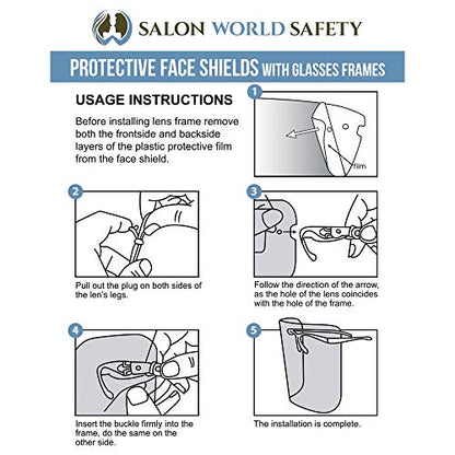 TCP Global Salon World Safety Replacement Face Shields Only (Pack of 10), Glasses Frames Not Included – Fits Most Brands, Ultra Clear, Full Face, Protect Eyes Nose Mouth, Anti-Fog PET Plastic, Goggles - color: Clear-r