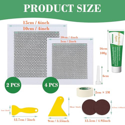 22 Pack Drywall Repair Kit, Aluminum Repair Patch Wall Mending Agent,Wall Spackle with Scraper Sandpaper Disposable Gloves Masking Tape, Wall Surface Hole Fill Quick and Easy Solution - size: 22 PCS