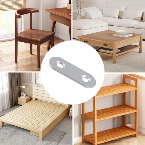 1.42 Inch Straight Flat Bracket Connectors 30 Pcs with Screws, Stainless Steel Metal Brace Brackets Plate, Heavy Duty Fixed Straps Support for Wood Cabinet, Repair Chair Beds Legs