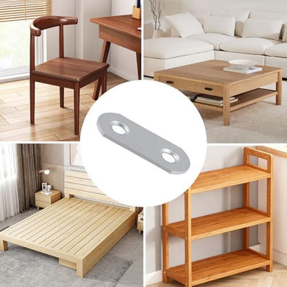 1.42 Inch Straight Flat Bracket Connectors 30 Pcs with Screws, Stainless Steel Metal Brace Brackets Plate, Heavy Duty Fixed Straps Support for Wood Cabinet, Repair Chair Beds Legs