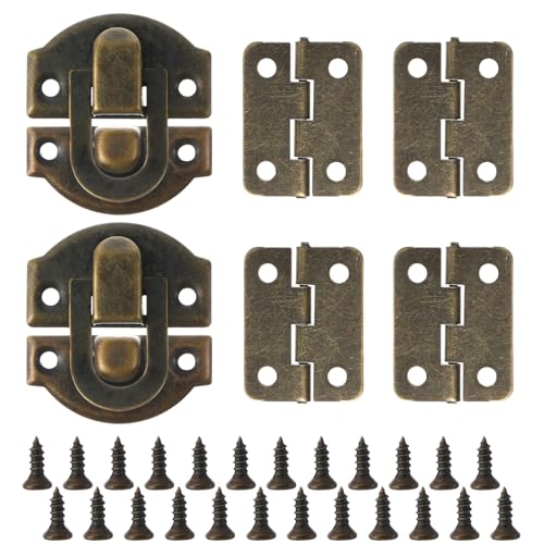 Ymapinc 2 Packs Small Hinges for Wooden Box,Mini Antique Bronze Wooden Box Hingesfor Crafts with Matching Screws for DIY Projects,Jewelry Boxs,Small Cabinet