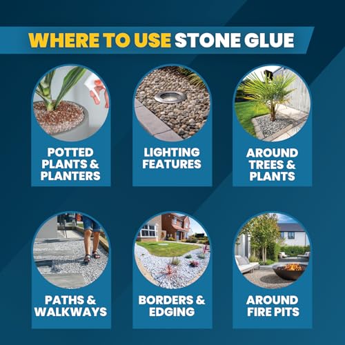 Easihold Rock Glue for Landscaping 1 Gallon – Gravel Binder for Pea Gravel, Stones, Pebbles – Mulch Glue, Clear Gravel Stabilizer for Patios, Walkways, Driveways, Garden Borders, Non-Toxic - size: 1 Gallon